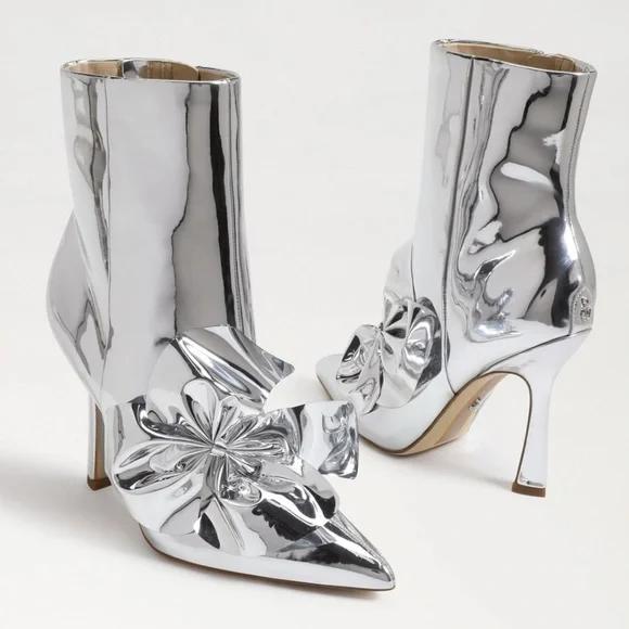 SAM EDELMAN $200 Esmae Stiletto Ankle Metallic Bootie Floral Detail Size 7.5 NEW - Picture 5 of 12